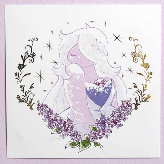 Premium small art print pf Amethyst from "Steven Universe" with gold foil accents