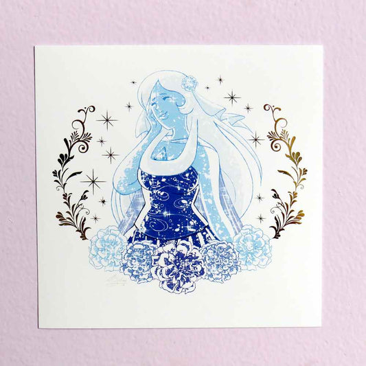 Premium small art print of Blue Diamond from "Steven Universe" with gold foil accents