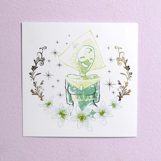 Premium small art print of Peridot from "Steven Universe" with gold foil accents