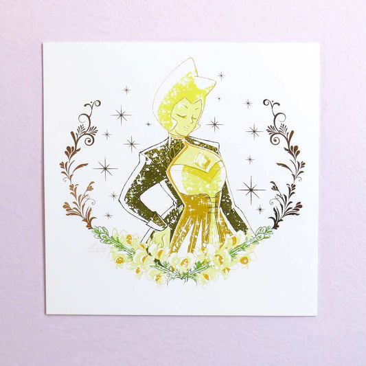 Premium small art print of Yellow Diamond from "Steven Universe" with gold foil accents